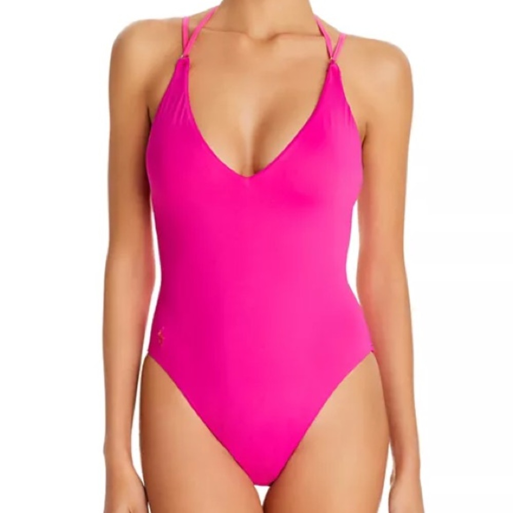 Polo Ralph Lauren Lace-Up Back One Piece Swimsuit